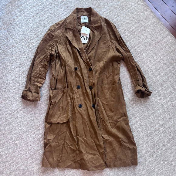 Zara Tan Double-Breasted Trench Coat Dress NWT - Picture 5 of 13